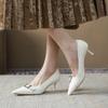 Versatile designer retro temperament belt buckle high heels women's pointed stiletto single shoes spring