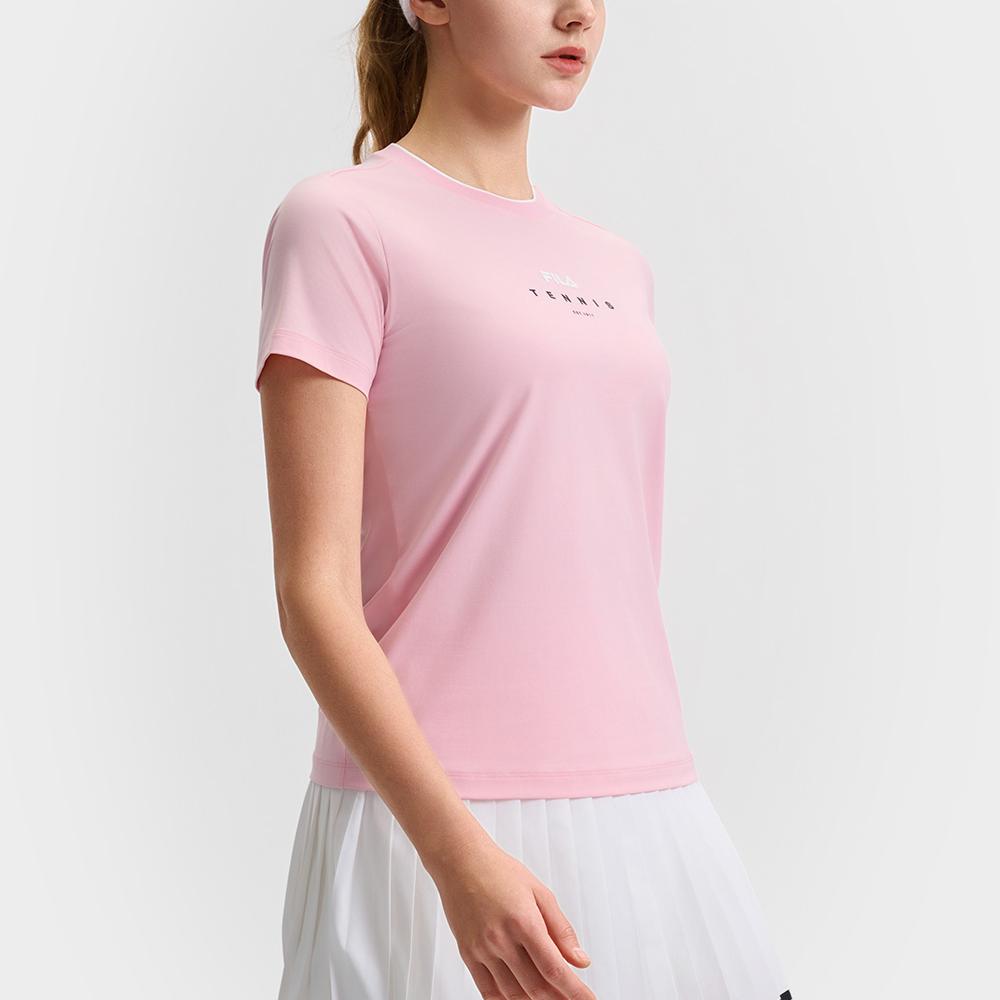 FILA Tennis Series Versatile Sports Casual Comfortable Fashion Simple Short Sleeve Regular T-Shirt Women Tops Azalea-Pink A11W523102F-PK