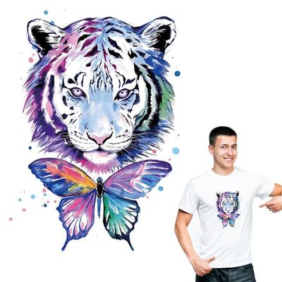 Náplasti s tygrem a motýlem na oblečení Džíny Diy Nálepka s módním teplem Aplikované pruhy Nálepka s tepelnou nálepkou