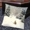 1Pc Contemporary Style Throw Pillow Cover with Winter Rabbit and Snowflakes Design - Machine Washable, Zippered Closure,Woven Polyester 17.7x17.7 inch