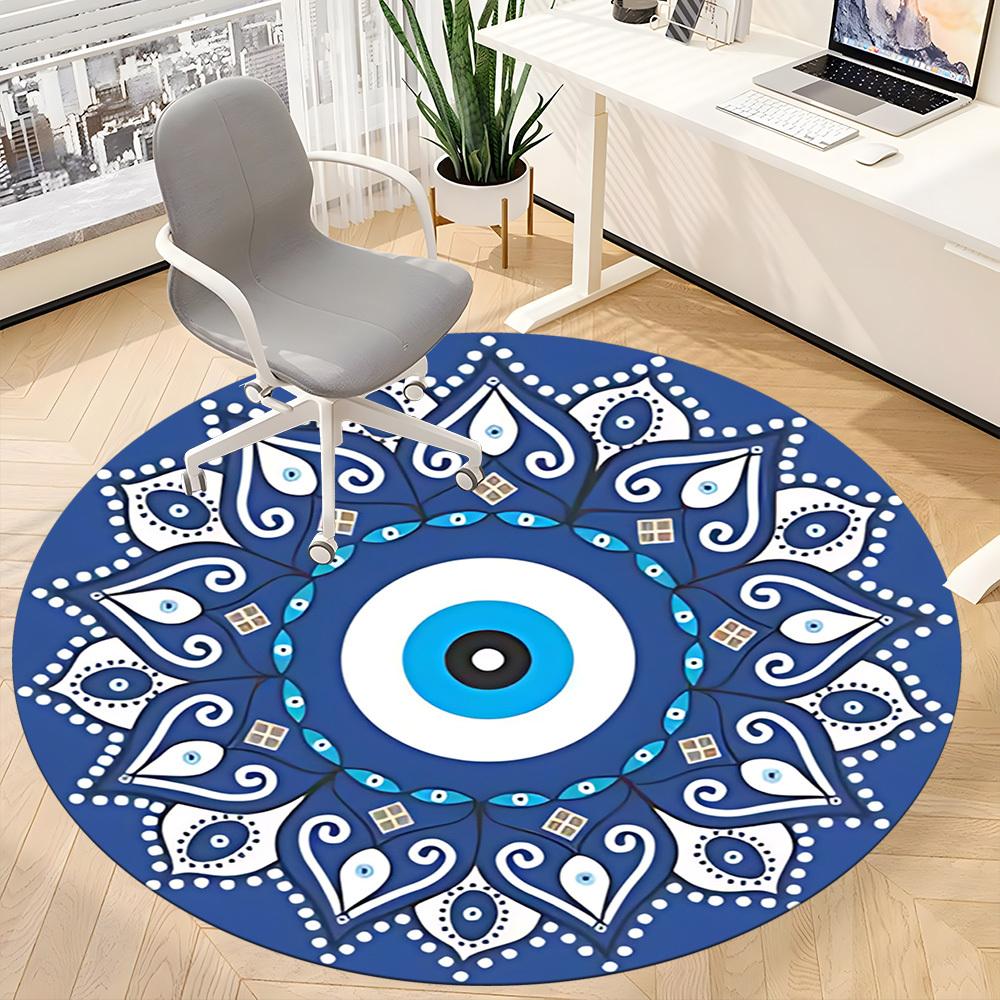 1pc Evil Eye Mandala Office Round Area Rug,  Mat Suitable For Office, Under Office Chairs Bedroom Living Room Home Decor, Room Deco