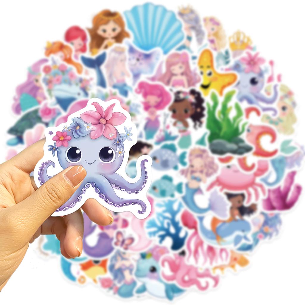 50 Little Mermaid Graffiti Stickers Guitar Laptop Suitcase DIY Waterproof Stickers