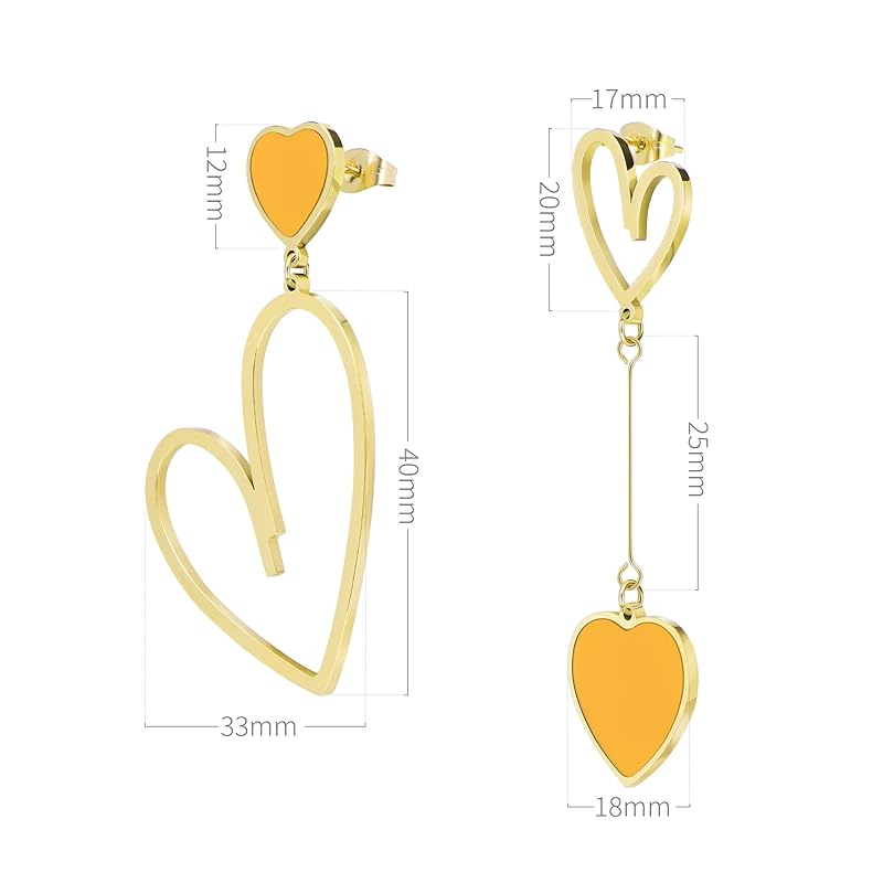 Linawe Stainless Earrings Ladies Heart Earrings, Yellow Metal Allergy Compatible, Gold Gold Resin Earrings Titanium Earrings, Cute Jewelry, Hawaiian