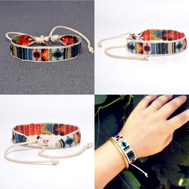 Strawberry Flower Embroidered Bracelet Bohemia Style Weave Rope Friendship Bracelets Handmade Charm Bangles Jewelry