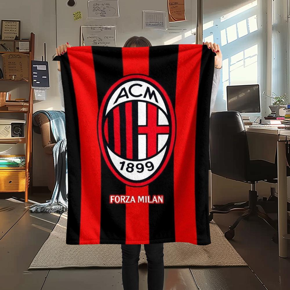 1pc AC Milan Print Flannel Blanket, High quality Comfortable for All Seasons, Home Decor, Warmth and Comfort, Perfect for Christmas Gifts05