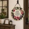 Round Floral Door Sign with Blessing Text Farmhouse Style Hanging Plaque for Home Entryway Porch Indoor Outdoor Decor