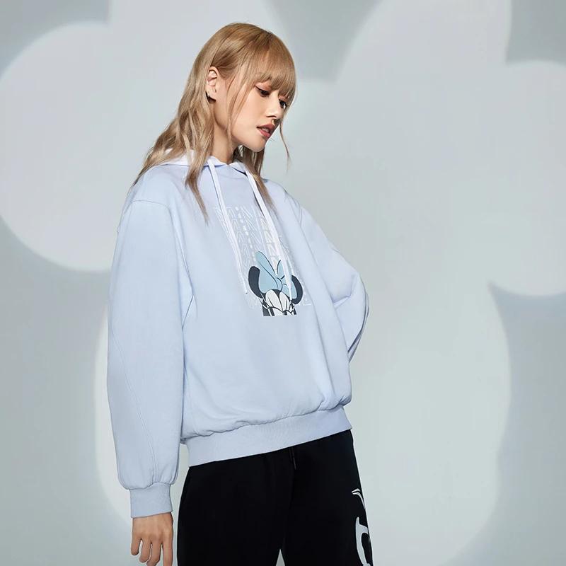 Li Ning X Disney Collaboration Sports Fashion Series Mickey Print Loose Sports Crewneck Sweatshirt Women Sweatshirt Light-Frost-Blue AWDR330-5