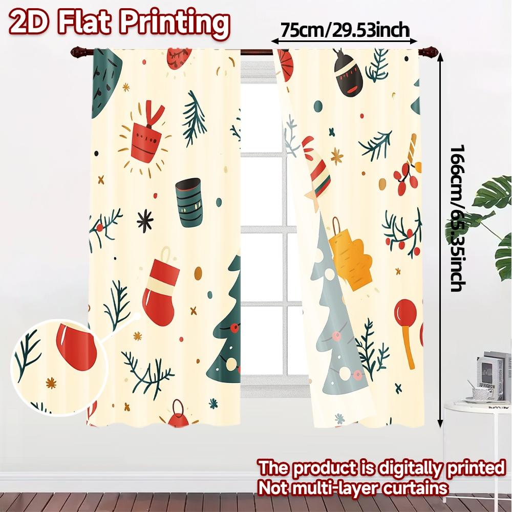 2pcs  Curtains Christmas Tree Snowman Winter Gift (3) Chic Curtains&Window Treatment Yarn Curtains Versatile All Ldeal for Living