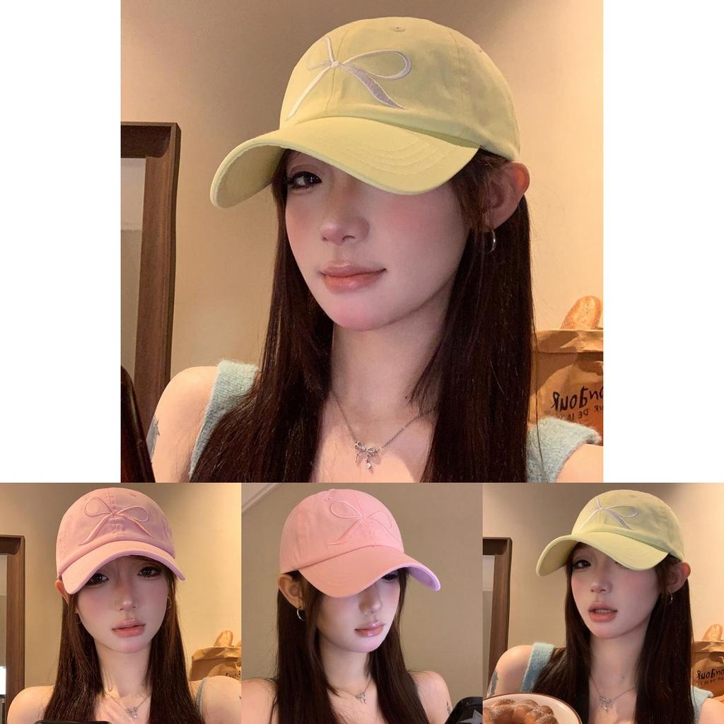 Elegant Cotton Summer Baseball Cap With Adorable Bow Embroidery For Women