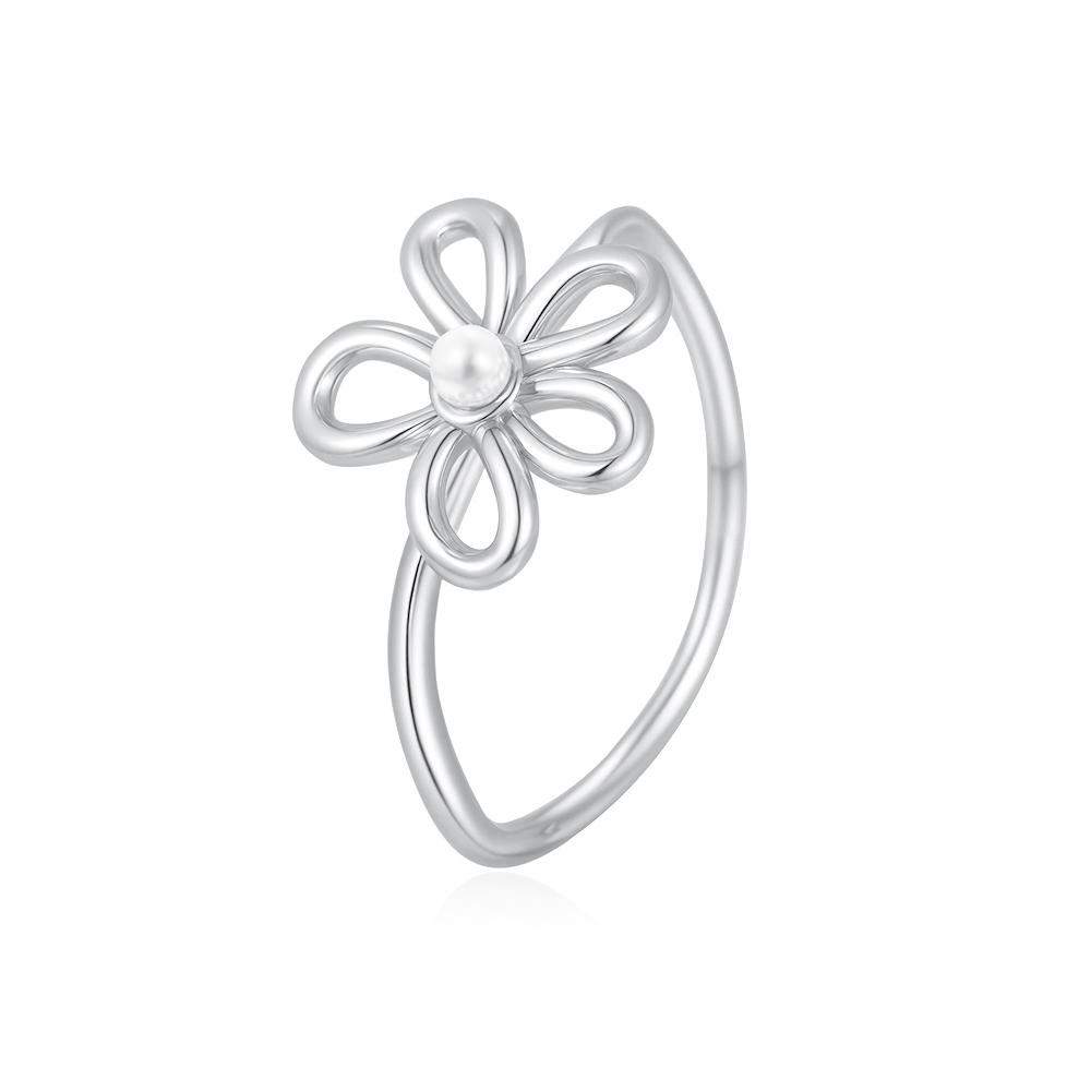 

French Chic Hollow Flower-shape Wedding Ring for Women Waterproof 18K Gold Plated Round Pearl Rings Stainless Steel Zircon 2025 size 8