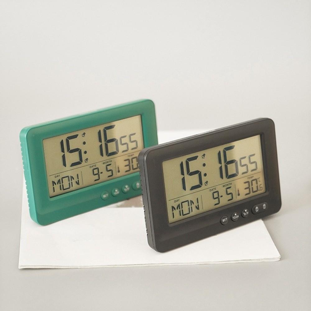 Time/Date/Week/Temperature Electronic Alarm Clock Soft Lighting LCD Display Digital Alarm Clock 7 Languages Plastic