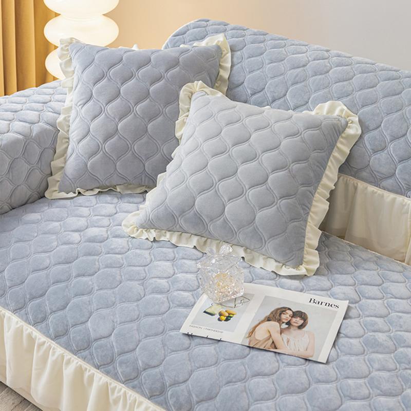 Short Plush Lace Hemline Sofa Covers 1/2/3/4 Seater Non-slip Couch Cushion Sofa Towel Home Decor Furniture Protector Slipcover