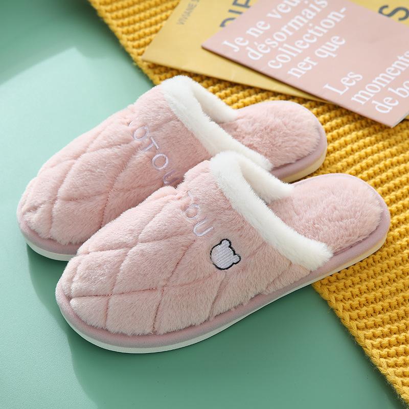Cotton Slippers Men's Winter Home Indoor Home Home Warm Non-slip Wear-resistant Soft Bottom Couple Hair Slippers Women's Autumn and Winter
