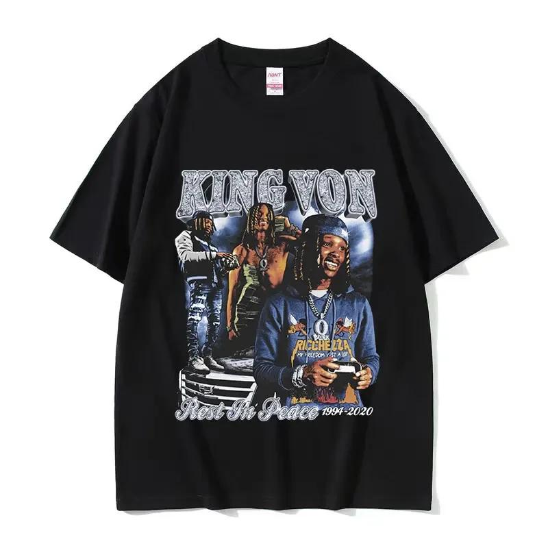 Men's Hip Hop Vintage Short Sleeve T-shirts Rapper K-King Von Graphic T Shirt Unisex Fashion Oversized Cotton T-shirt Streetwear