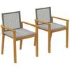 Set Of 2 Stackable Outdoor Garden Wooden Chairs With Removable Cushions Arms Backrest 59x55x86 Cm Natural