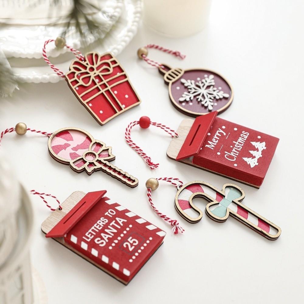 Red Christmas Wooden Plaque Ornaments Wooden DIY Christmas Tree Pendant Christmas Tree Hanging Ornaments