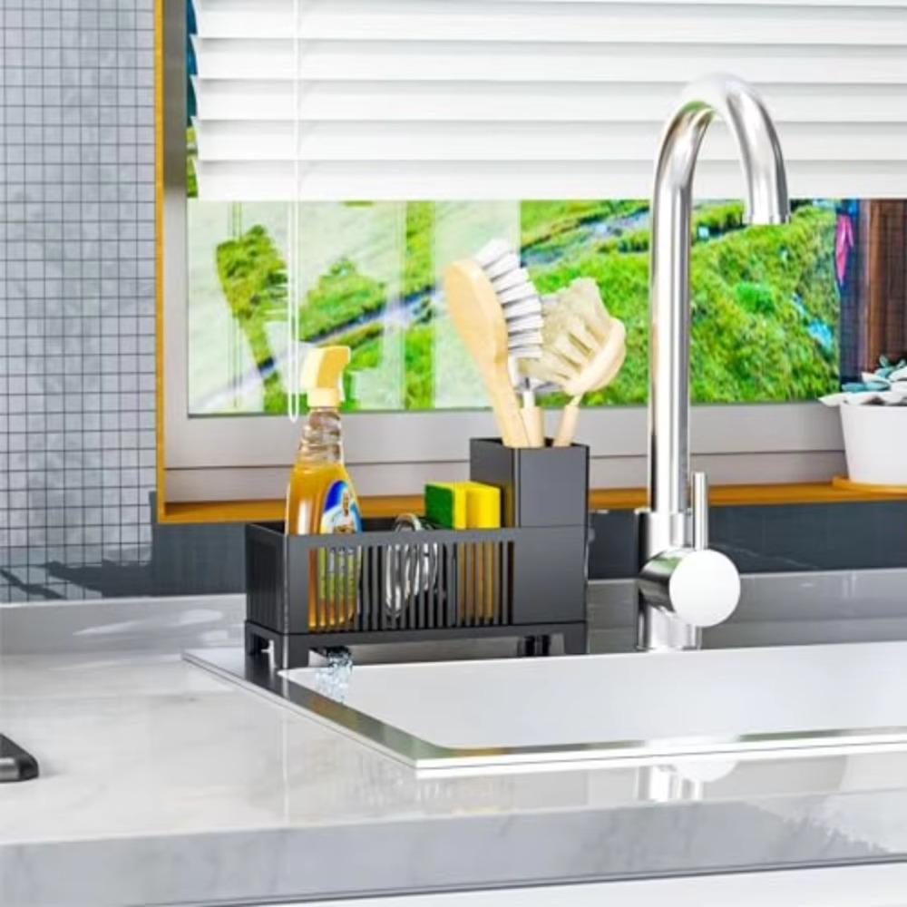 Space-saving Kitchen Sink Organizer Plastic Dish Soap Dispenser  Scrub Brushes
