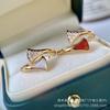 Gold Fan-Shaped Ring for Women: Pure Silver with White Mother-of-Pearl & Red Agate Skirt Design
