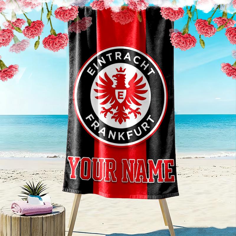 Personalisierter Eintracht Frankfurt Print Strandtuch, Großes Weiches Schnelltrocknendes Handtuch für Strand Camping Schwimmen_xia 70cmx140cm(27x55inch) black