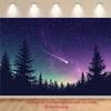 Starry Night Sky Forest Silhouette Tapestry Meteor Shower Celestial Scene 2D Flat Print Backdrop for Dreamy Bedroom Ambiance