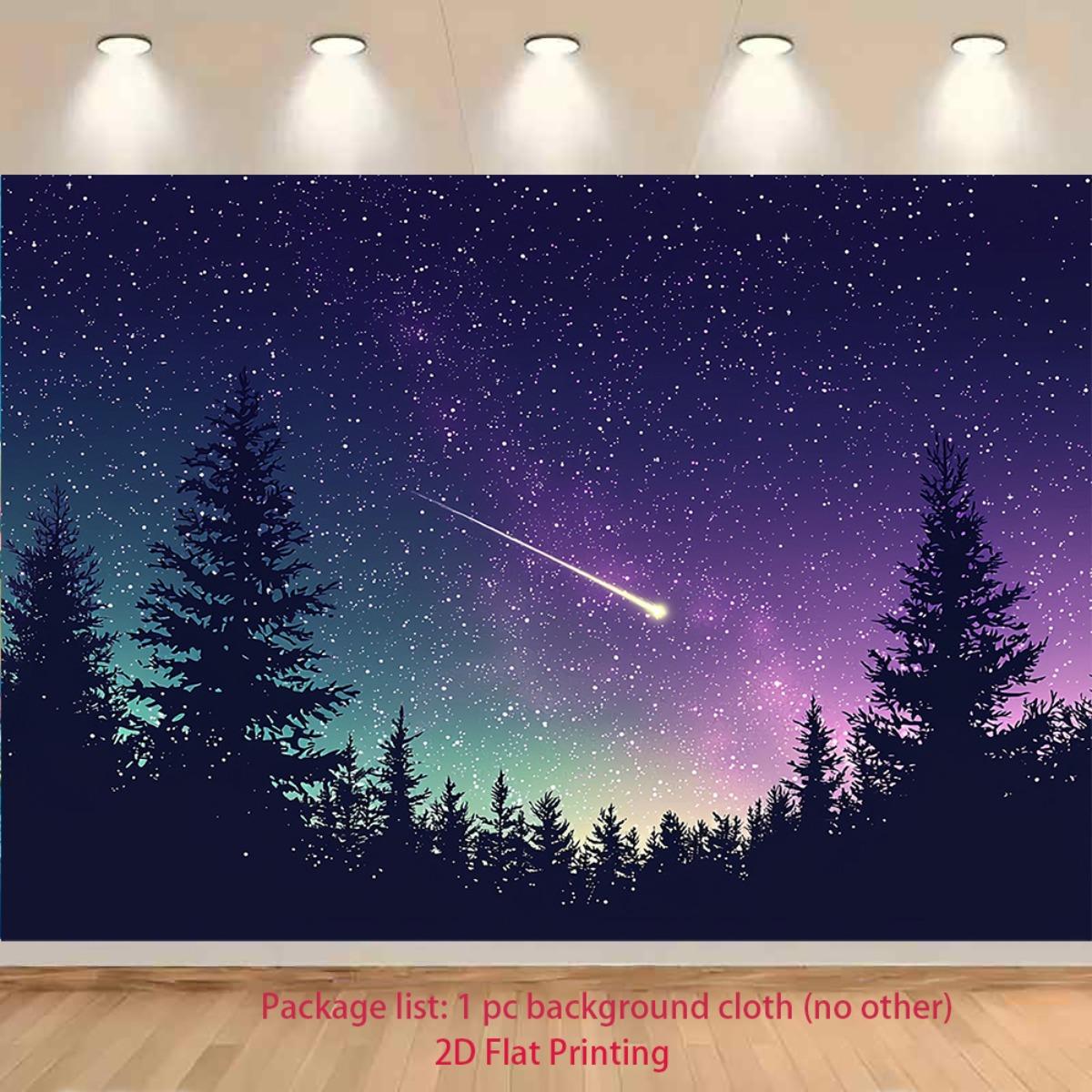 

Starry Night Sky Forest Silhouette Tapestry Meteor Shower Celestial Scene 2D Flat Print Backdrop for Dreamy Bedroom Ambiance 74x94cm(29x37in)