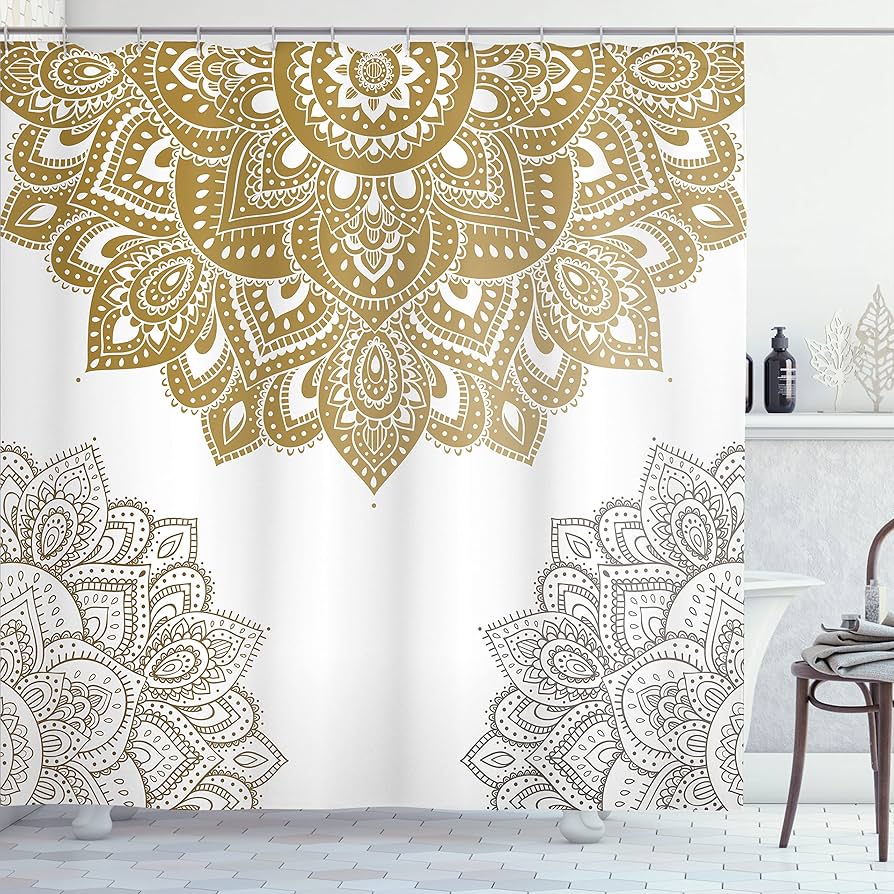 Bohemia Mandala Blume Duschvorhang Schwarz Gold Badevorhang Heim Badezimmer Dekoration Wasserdichtes Gewebe Badewannen-Bildschirm Mit Haken