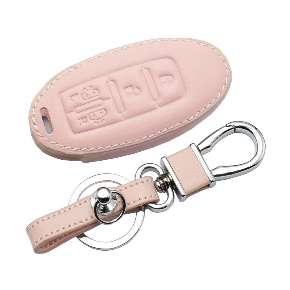 ATOBABI Leather Car Key Case Keychain For Nissan Serena Elgrand Roox 2020 4 Buttons Smart Keyless Remote Control Protector Cover