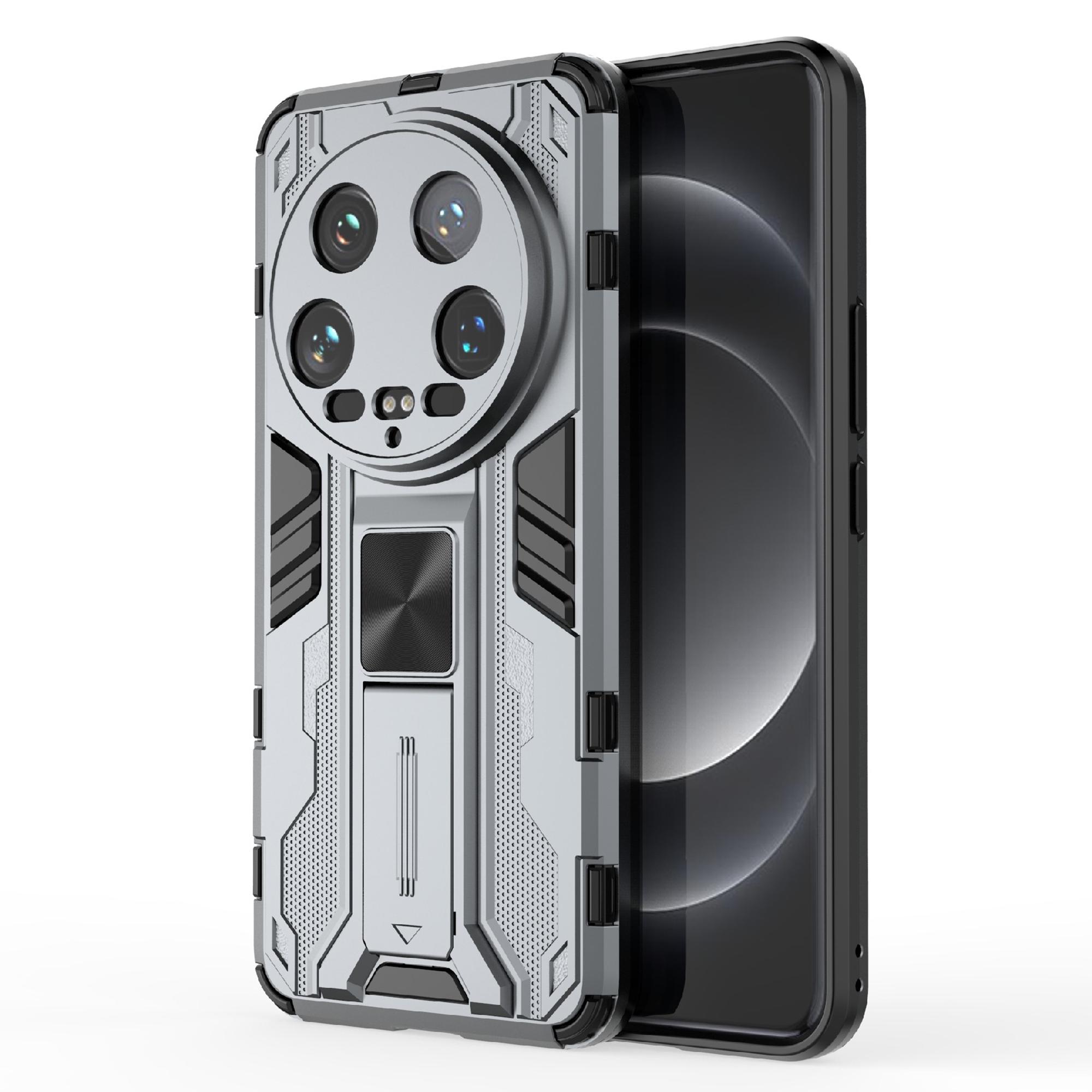 

For Xiaomi 14 Ultra Cell Phone Case PC+TPU Scratch-proof Shell with Kickstand Grey