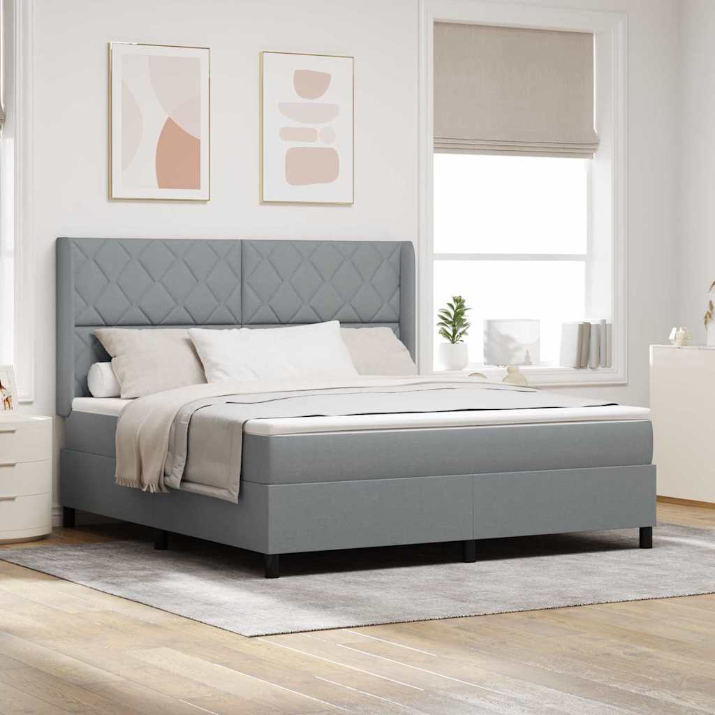 Box Spring Bed with Pillows Light Gray 200 x 180 cm Fabric