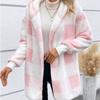 Fuzzy Fleece Open Front Hooded Cardigan Jackets Sherpa Outerwear Coats with Pockets Women's Cozy Soft Flannel Jacket, Warm Checkered Outerwear