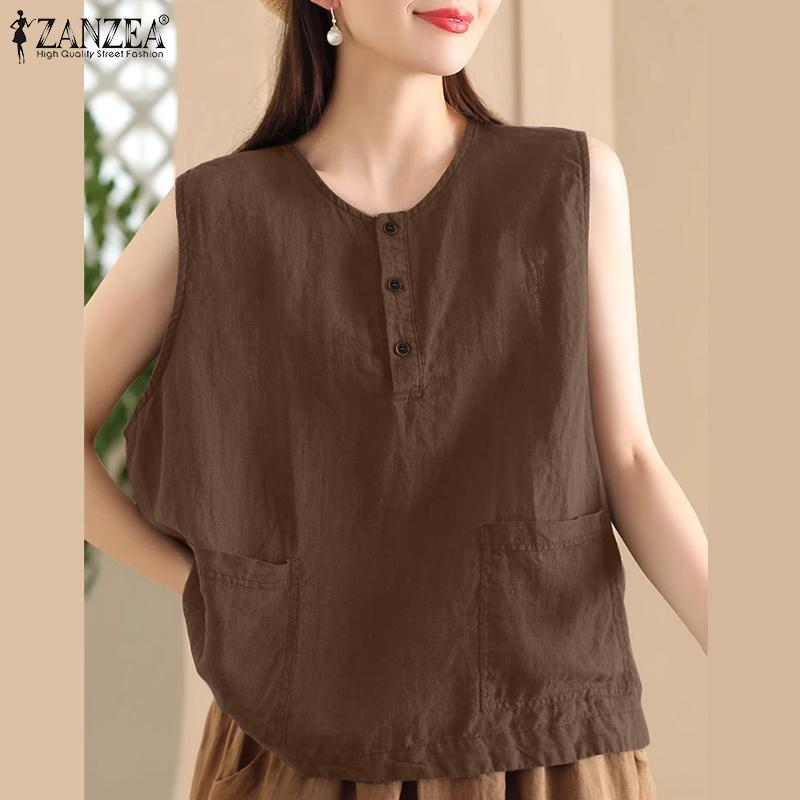 ZANZEA Women Casual Round Neck Summer Sleeveless Tank Tops