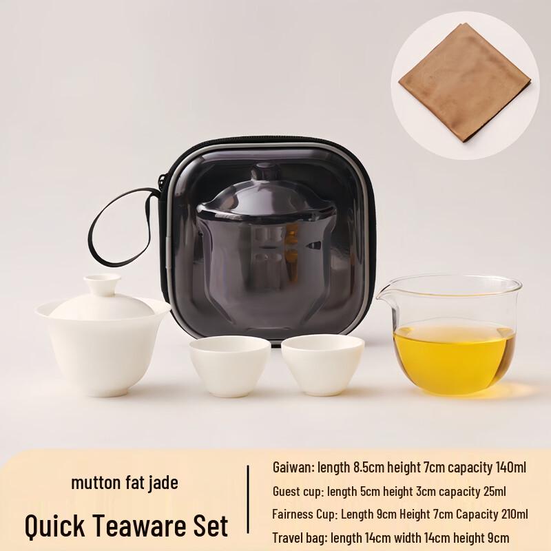 Shangqi Mutton Fat Jade Porcelain Portable Travel Tea Set