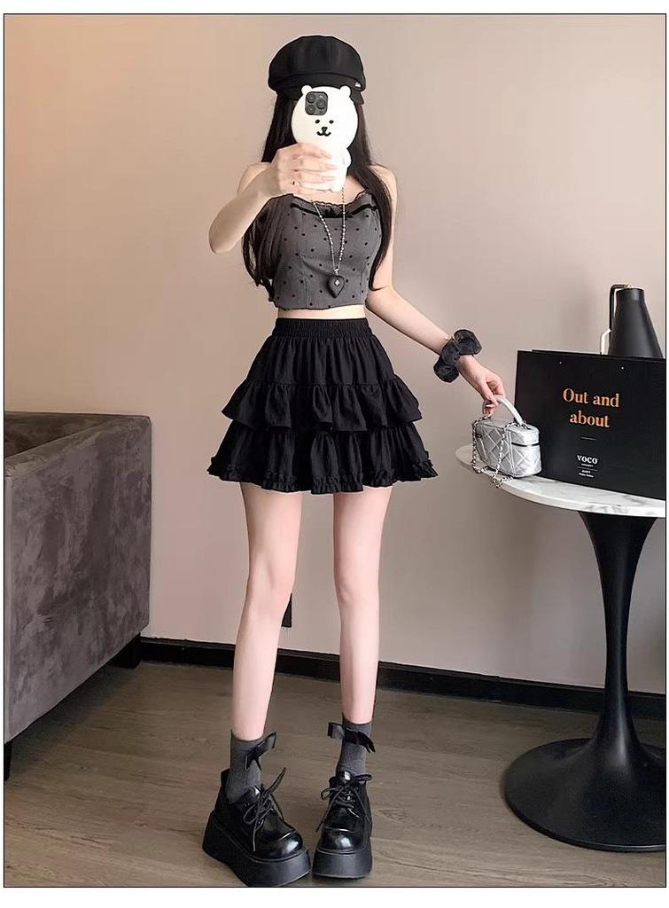 White Wood Ear Trim Fluffy High-Waisted A-Line Skirt - Women's 2026 Summer Edition