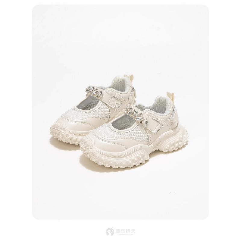 Kids Rhinestone Decor Breathable Mesh Hook Loop Chunky Sneakers 26