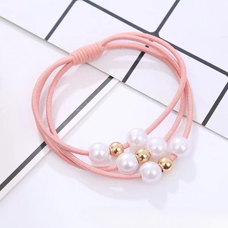 

Аксессуары для волос эластичные резинки с жемчугом, кольцо, головной убор, эластичная лента для волос для девочек, держатель для хвоста, резинка для волос, веревка, украшения для волос розовый