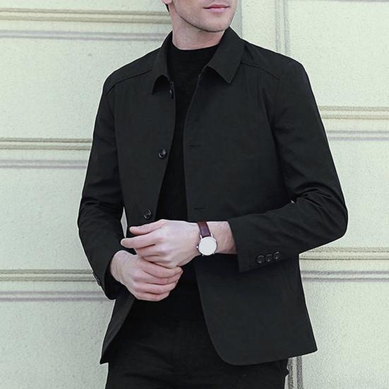 Herren Jacke Revers Langarm Reißverschlussleiste Jacke Mantel mit Taschen Einfarbig Frühling Herbst Freizeitjacke