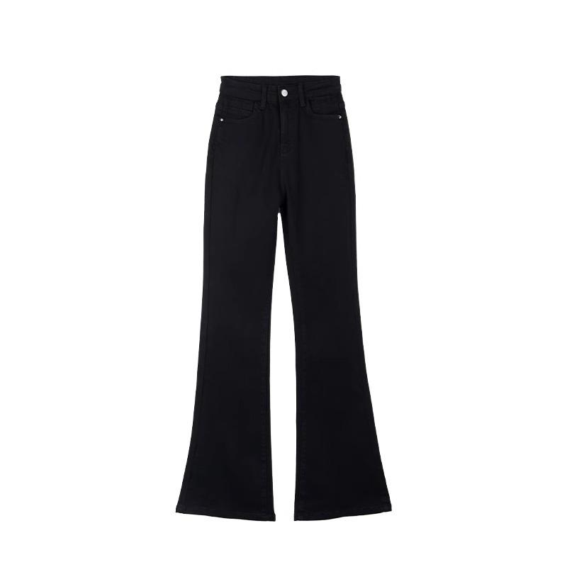 Women's Fleece-Lined High-Waisted Black Flared Denim Pants - 2025 Autumn/Winter Trend