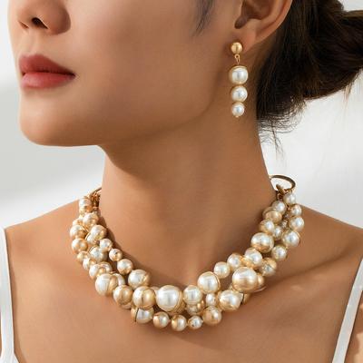 3-Layer Pearl Necklace Ladies High-end Temperament Sweater Chain Magnet Buckle Clavicle Chain Hand Stud Earring Chain