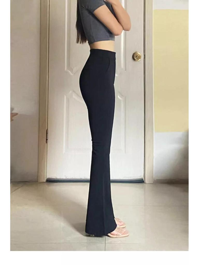 Women's High-Waist Flared Black Suit Pants - Slim Fit, Plus Size, Stretchy, Spring/Summer