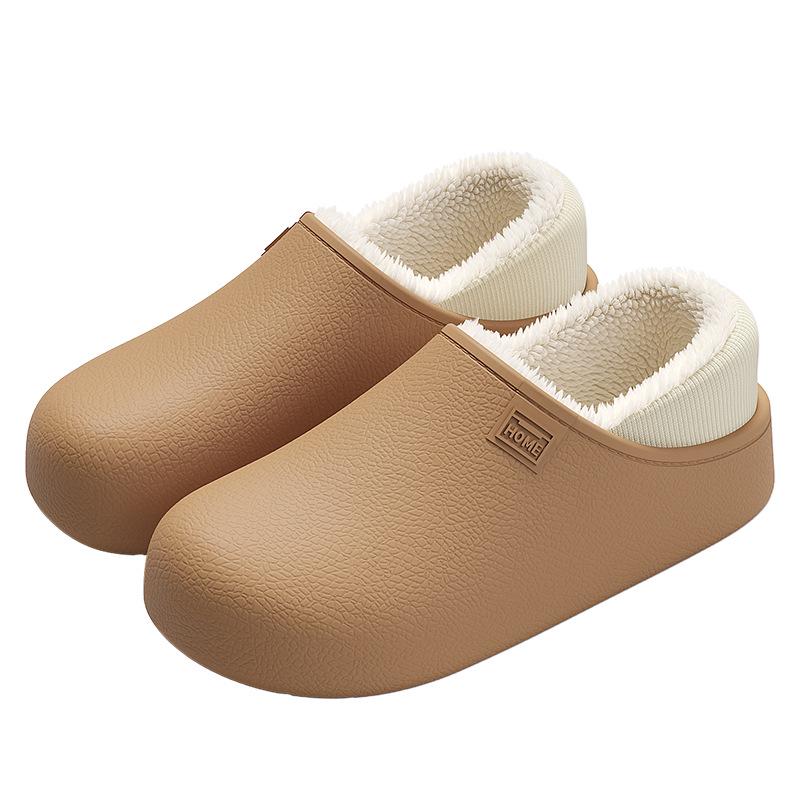 Unisex Waterproof Non-Slip Plush Indoor Cotton Slippers - Warm Full Coverage for Autumn/Winter.