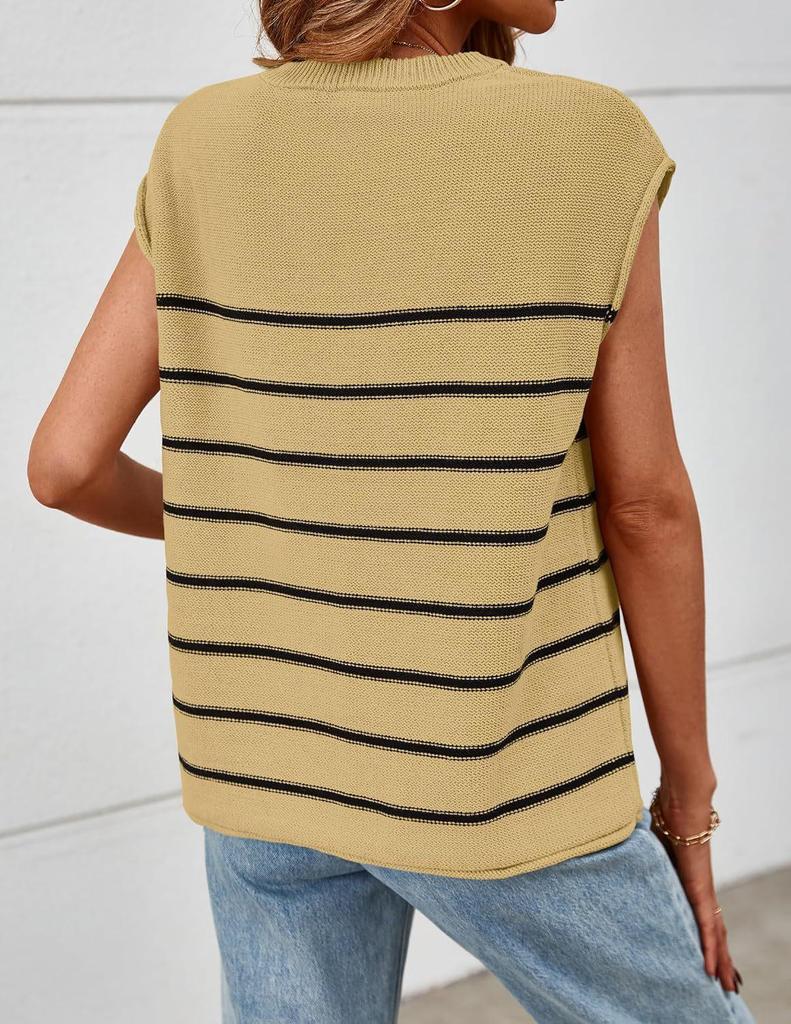 New Women's Striped Knit Sweater Vest Sleeveless Pullover Patchwork Casual Top