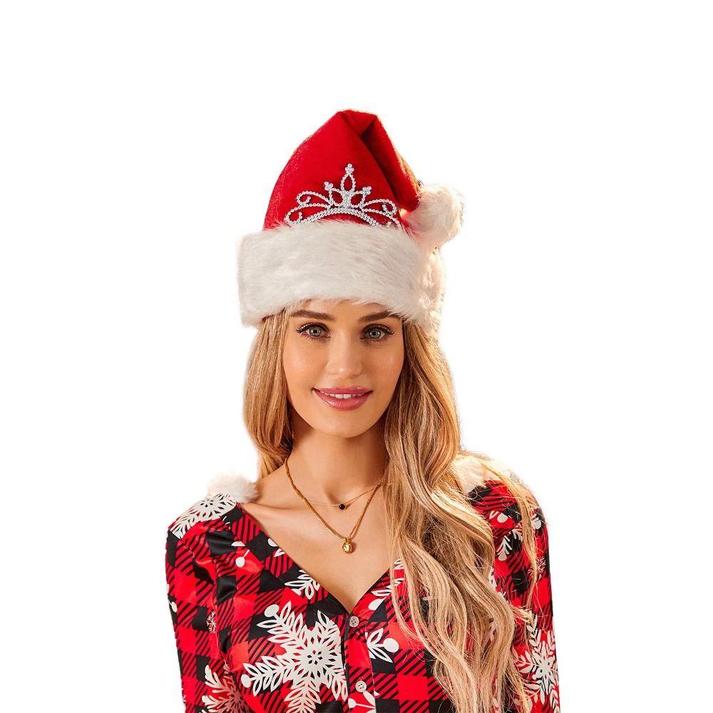 Thicken Xmas Hat Plush Winter Cap Christmas Decoration Crown Christmas Hat  Women
