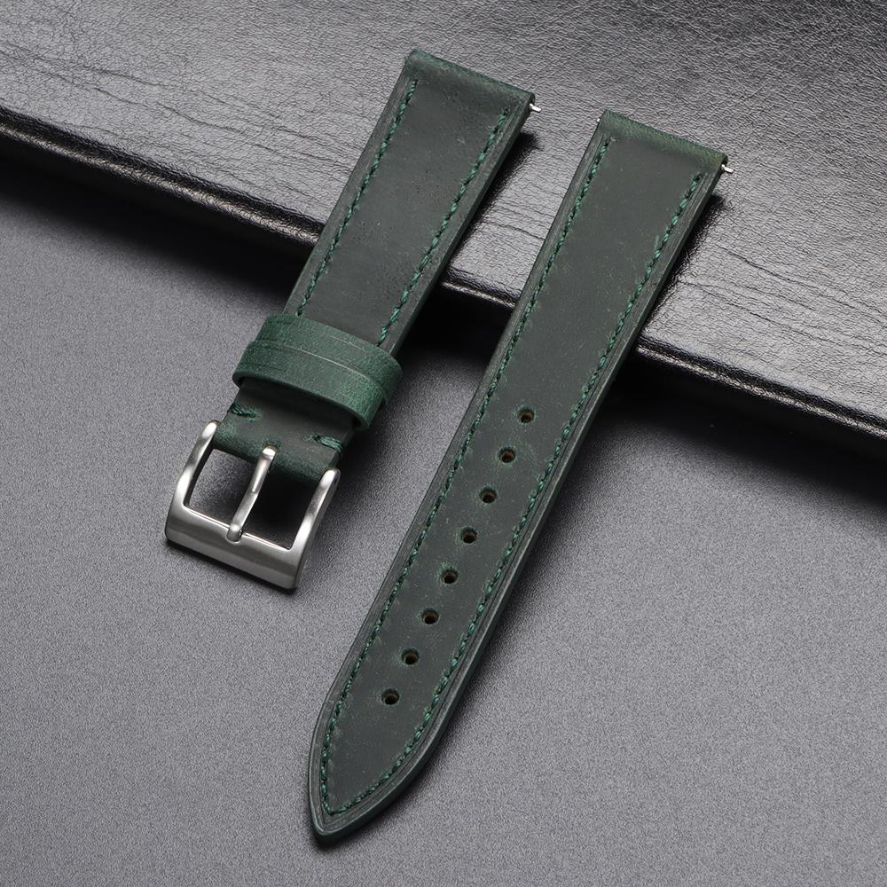 Vintage Stitching Leather Straps Universal Retro Brown Gray Cowhide Watch Band Soft Quick Release 18/19/20/21/22/24mm Bracelets