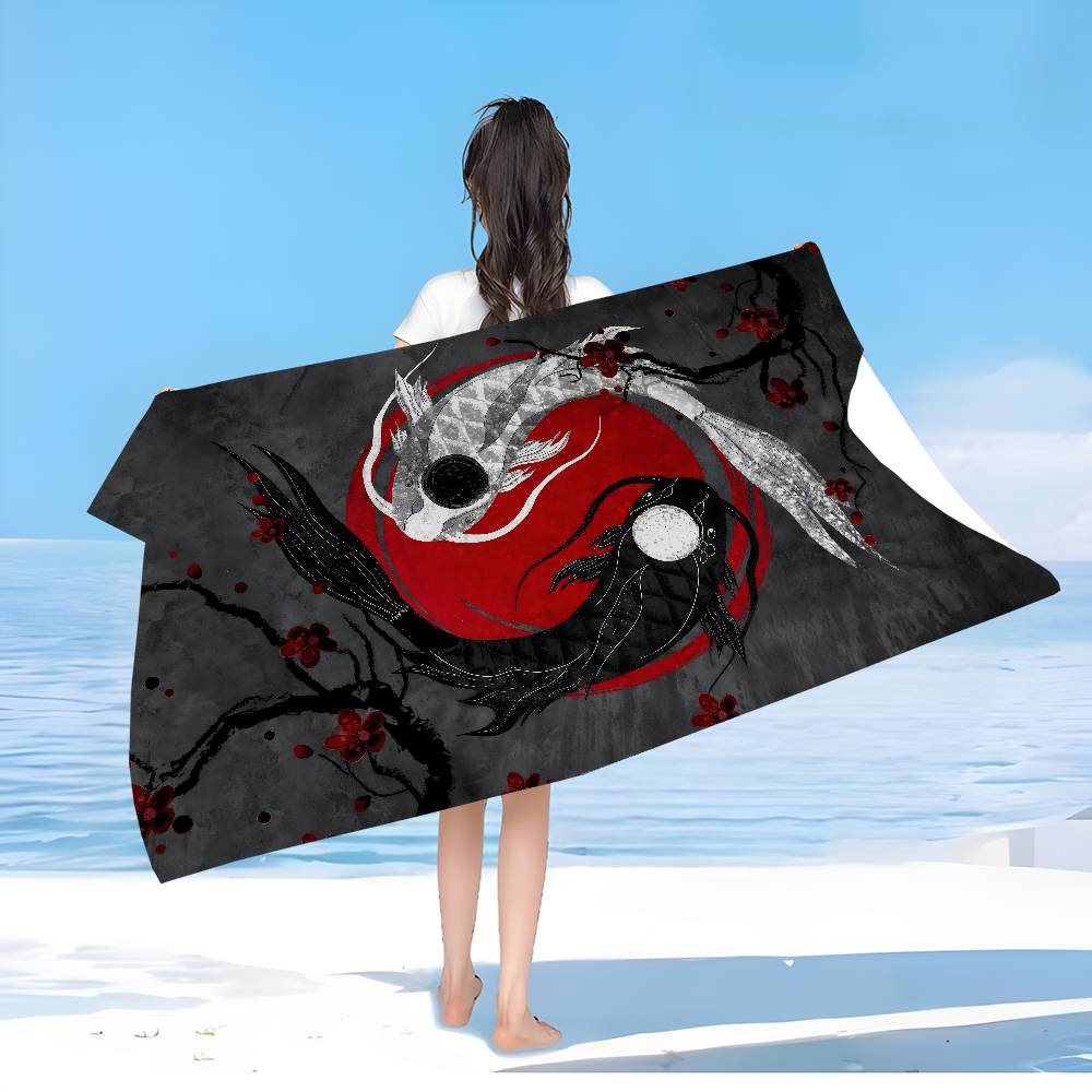 Modern Chinese Koi Tai Chi Eight Trigrams Yin Yang Bath Towel Microfiber Soft Water For Girl Kids Decorative Cartoon Beach Towel