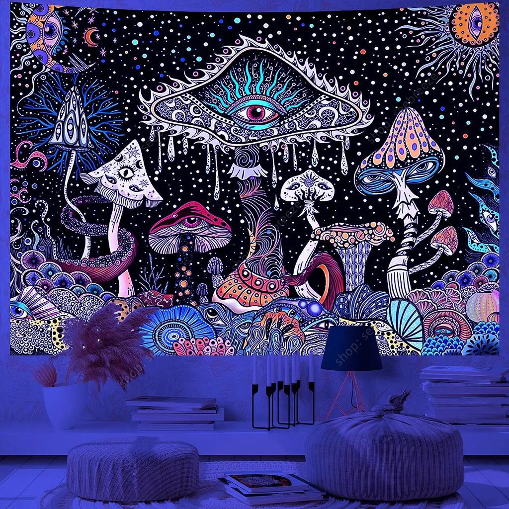 Psychedelic Eye of God UV Reactive Tapestry for Witchcraft Hippie Wall Hanging Bohemian Mandala Art Aesthetic Room Wall Decor