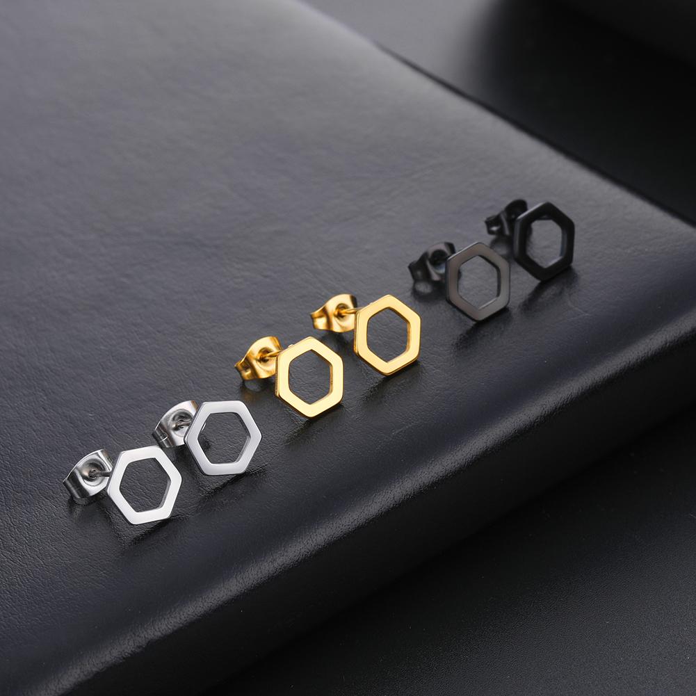 Geometric Stud Earrings Women Stainless Steel Round Square Oval Hexagon Star Triangle Rectangle Trend Jewelry Gifts