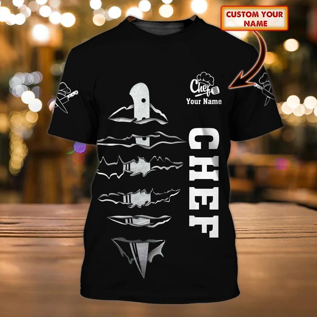 Arbeitsuniform für Herrenköche, T-Shirt mit personalisiertem Namen, 3D-Druck, informell, 2025, schnelltrocknend und atmungsaktiv, große Größe