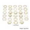 Cross-Border Diamond Heart Wave Ring Set: 28-Piece Gold Geometric Joint Rings