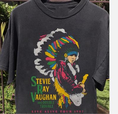 Collezione Stevie Ray Vaughan Live Alive Tour 1987 Regalo Per Fan T-shirt