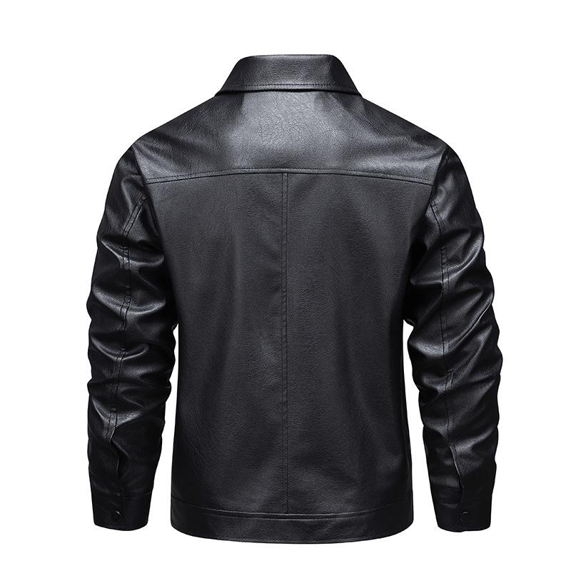PU Leather Jacket Men's Jacket Trendy Spring and Autumn New Retro Solid Color Lapel Slim Leather Jacket Men